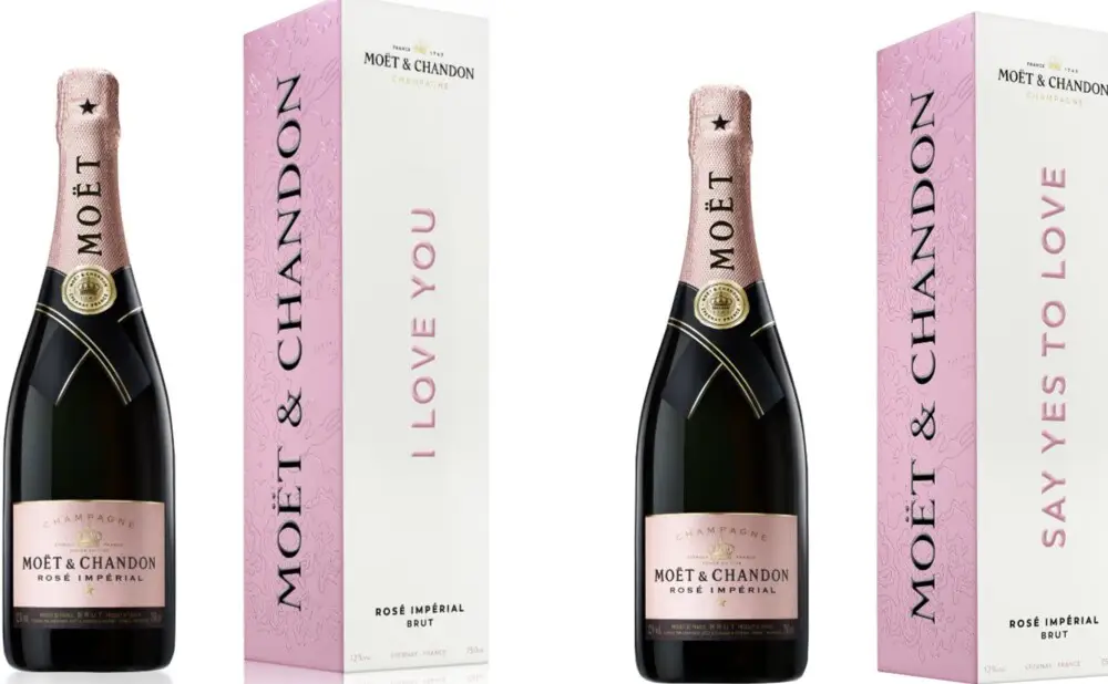 Moët & Chandon Rosé Impérial u posebnoj poklon kutiji s porukom I Love You za Valentinovo.