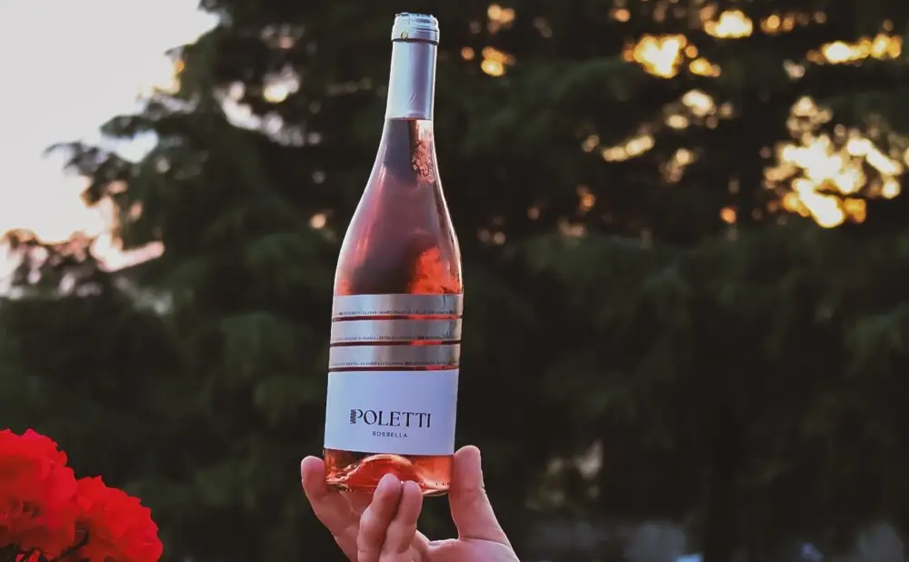 Rosella 2024. vinarije Poletti, ružičasto vino od muškat ruže crne, u čaši uz jesensku atmosferu.