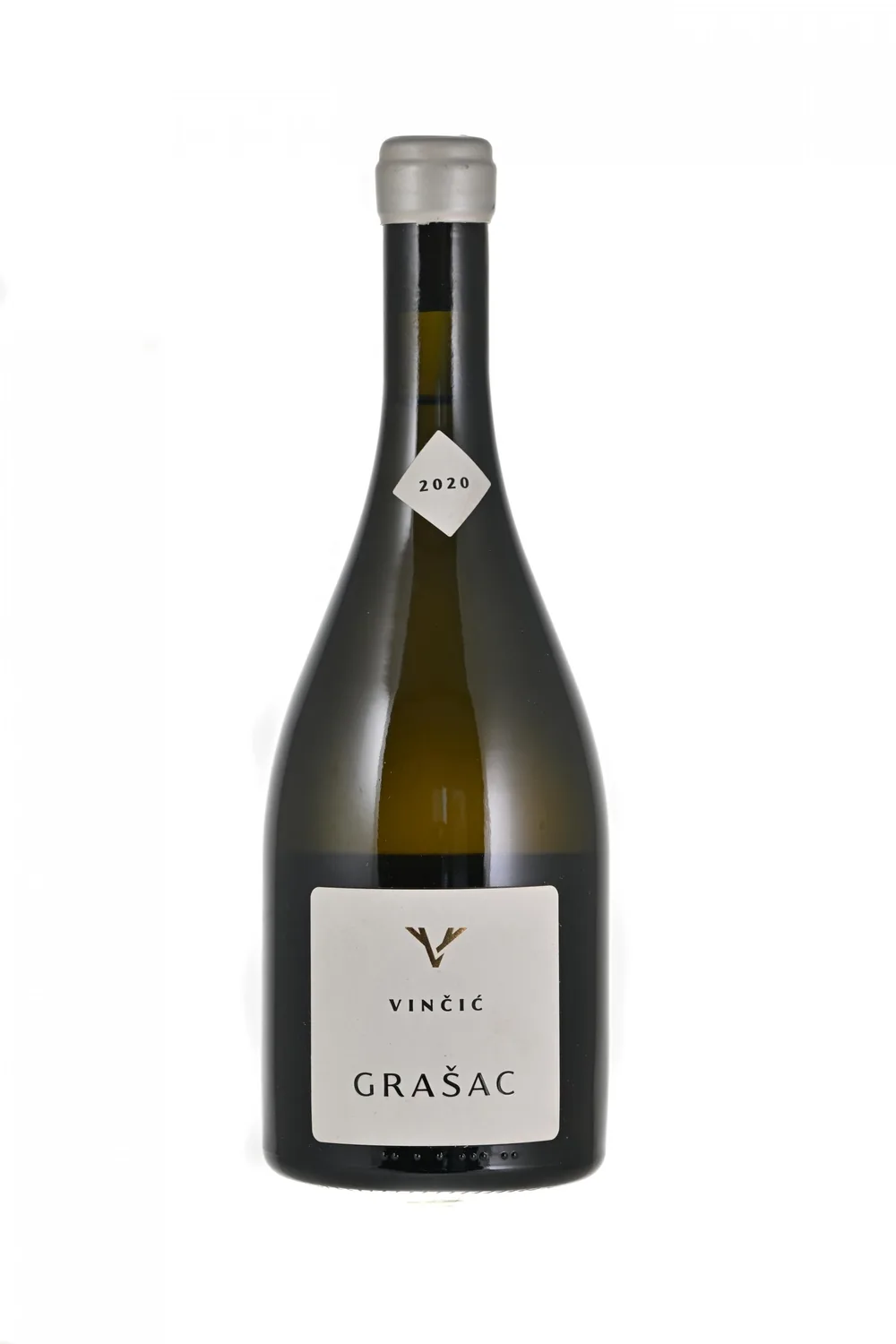 Boca srpskog vina 'Vinčić Grašac', godište 2020, primjer grašca kao srodne sorte graševini.