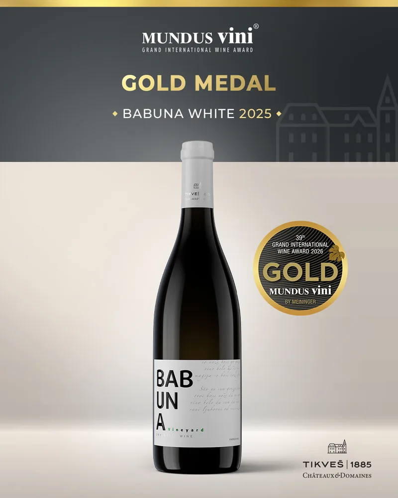 Babuna White 2025 vinarije Tikveš sa zlatnom medaljom Mundus Vini