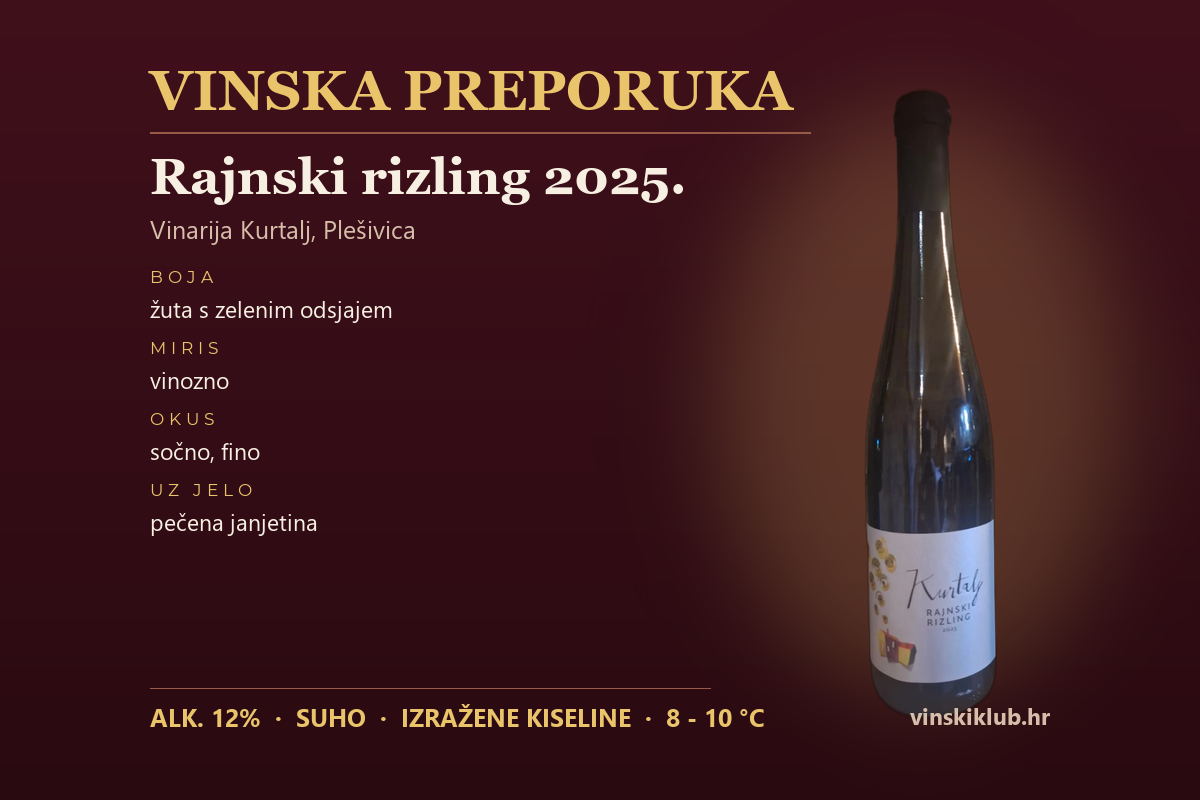 Vinska preporuka: Kurtalj Rajnski rizling 2025. – Kada je manje-više!